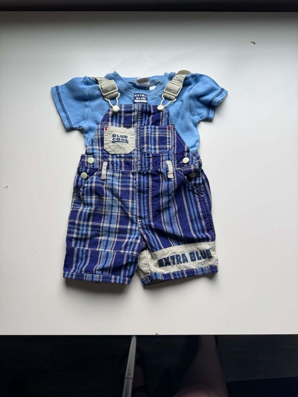 JS Kids Plaid Shortalls Size 2T Blue Cotton